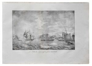 Порт для пироскафов в Кронштадте. Литография. 1820-е годы.