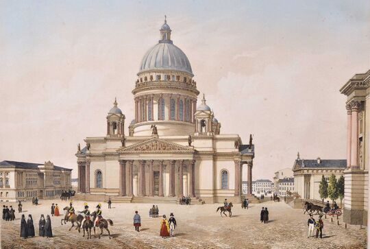 Вид Исаакиевского собора. Литография. Санкт-Петербург. 1840-е годы.